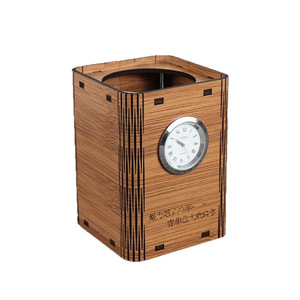 Wooden Clock <b>Pen</b> Holder Square Multi Functional Storage <b>Box</b> For Desk Office Home Student Use - Product Image 4