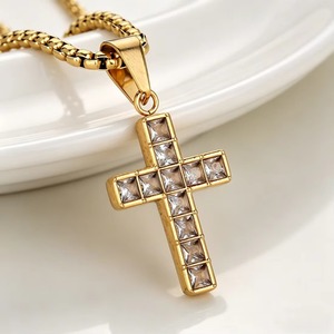 Collar con Colgante de Cruz Cuadrada con Incrustaciones de Circonitas Multicolor, para Hombre y Mujer, de Acero Inoxidable, Dorado y Plateado, Joyería Religiosa Cristiana - Product Image 5