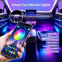 Lumières intérieures de voiture intelligentes 4x12LEDs RGB LED bande lumineuse chargeur de voiture App Control 5V lumières d'ambiance intérieure de voiture