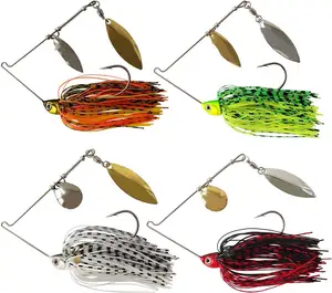 Silicone Skirt Weedless jig heads Spinner Baits for Bass Fishing Multi-Color Kits, Double Willow & Colorado Blades B06