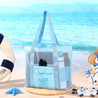 Sac fourre-tout en maille bleue personnalisable de haute qualité avec logo imprimé sur mesure 2026 – Sacs de plage d'été en nylon pour femmes