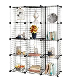 Penyimpanan Kawat Batu Modular Unit Rak DIY Grid Logam Lemari Organizer Sistem Rak Buku Lemari