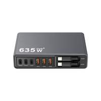 Colokan AS/EU/UK/AU 3 Port USB-C + 3 Port USB Adaptor Pengisian Cepat Laptop GaN 635W PD dengan 2 Kabel Tipe-C yang Dapat Ditarik