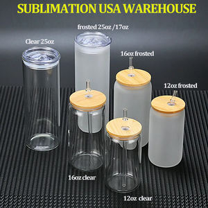 مستودع الولايات المتحدة الأمريكية 16oz 17oz 12oz 20oz 25oz اللون تغيير الباردة التسامي الزجاج يمكن البيرة يمكن ميسون جرة مع غطاء من البامبو و القش - Product Image 2