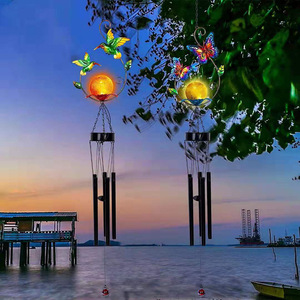 กระดิ่งลมรูปผีเสื้อพลังงานแสงอาทิตย์ ไฟ LED รูปนกฮัมมิงเบิร์ด ตกแต่งสวนแขวนกลางแจ้ง รับประกัน 2 ปี - Product Image 1