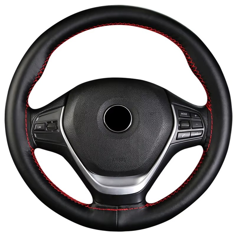 Hand-Sewn Nappa Leather Cowhide Sports Steering Wheel Cover - Universal Waterproof Design