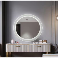 Miroir LED Rond Moderne en Cristal Effet Diamant, 3 Couleurs, Capteur de Mouvement PIR, Double Tactile, Anti-buée, Intensité Variable en Continu