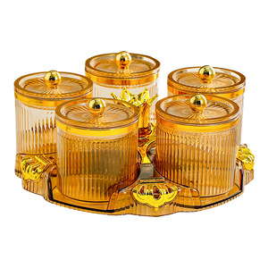 Ensemble de pots à épices rotatifs, 5 pots, ambre transparent, récipients de stockage hermétiques, organisateur d'épices de cuisine, résistant à l'humidité, avec métal - Product Image 3