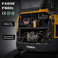 Mini-pelleuse industrielle sur chenilles KAISAN Kn60E 5 tonnes avec moteur d'origine et cabine climatisée fermée, compatible 6T, 6.5T, 4T