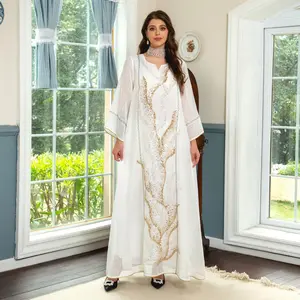 Professional design White gauze bead embroidery light luxury muslim woman dress womens dresses traditional muslim clothing
