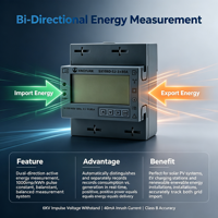 Compteur d'énergie triphasé sur rail DIN 3x80A 230/400V RS485 Modbus M-Bus LCD Classe 1 pour sous-comptage, recharge de VE, solaire photovoltaïque