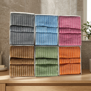 Ensemble de serviettes de bain et de visage absorbantes en coton tissé rayé pour adultes, douces, avec poche, pour hôtel, spa et salle de bain - Product Image 3