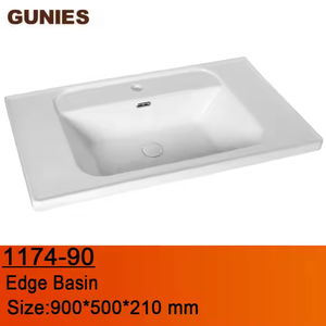 Lavabo Rettangolare Lucido in Superficie Solida Bianco Puro con Design Moderno Gunies, Mobile da Bagno con Rubinetto Monoforo - Product Image 2