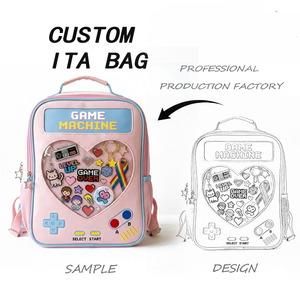Sac à dos Ita Bolsa personnalisé en gros pour filles, design console <span class=keywords><strong>de</strong></span> jeu rose Kawaii, avec fenêtre transparente en forme <span class=keywords><strong>de</strong></span> cœur pour l'affichage des pins - Product Image 1