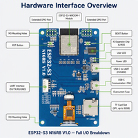 Carte de développement à écran tactile ESP32 S3 N16R8 avec interface graphique LVGL, écran LCD IPS 320x480, WiFi, Bluetooth, 16 Mo de mémoire Flash