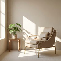 Fauteuil de salon moderne en cuir de luxe avec accoudoirs et dossier en métal doré pour la maison, le bureau, la salle à manger, le salon, la chambre à coucher, les loisirs