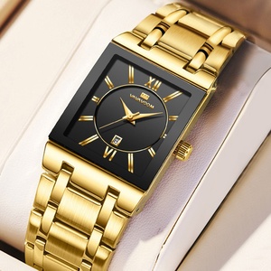 Reloj de Pulsera Rectangular de Acero Inoxidable para Hombre, Reloj de Cuarzo Dorado con Calendario, Resistente al Agua, Esfera Grande, Venta al Por Mayor - Product Image 2