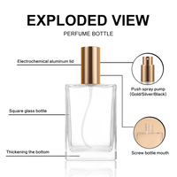 Flacon de parfum en verre carré plat, vide, personnalisé, de luxe, noir, rechargeable, avec bouchon à vis, 30 ml, 50 ml, 100 ml, avec emballage en boîte