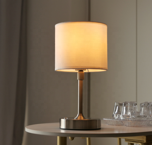 Modern Minimalist Ambience Desk Lamp Rechargeable Indoor Home Lighting Fabric Shade Iron Cordless Battery Reading Table Light