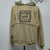 Sweat-shirt à capuche surdimensionné déchiré et vieilli, coupe ample, style vintage usé, streetwear décontracté, pour hommes et femmes, vente en gros