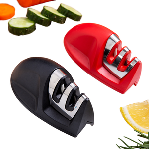 Pengasah pisau 2 tahap Mini, alat pengasah pisau dapur kecil Manual pegangan Tepi batu dengan bahan ABS logam baja - Product Image 1