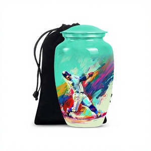 Gran oferta, urna para adultos de cremación de béisbol de juego de aluminio grande verde para cenizas humanas, urna decorativa de tamaño completo con bolsa de terciopelo gratis - Product Image 1