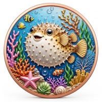 Pièce de monnaie en cuivre pur 999 de 1 oz, série Monde sous-marin 3D en relief UV, édition collector colorée