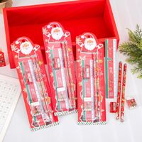 2025 Cartoon Kerst Vijf-In-Een Schets Gum Potlood Briefpapier Set Kinderen Schilderij Vijfdelige Zuigkaart Prijs