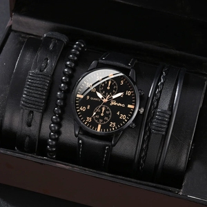 Set 4 pezzi di orologi sportivi da uomo uomo uomo d'affari <span class=keywords><strong>orologio</strong></span> da polso al quarzo di lusso in <span class=keywords><strong>pelle</strong></span> marrone braccialetto da uomo <span class=keywords><strong>orologio</strong></span> Casual <span class=keywords><strong>orologio</strong></span> regalo Set - Product Image 2