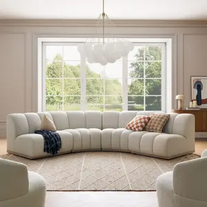 世纪中叶现代设计沙发客厅弧形通道模块化组合沙发米色布艺沙发套装