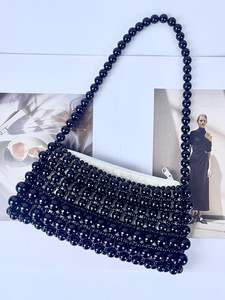 Borse a tracolla con perline intrecciate fatte a mano <span class=keywords><strong>da</strong></span> donna borse a tracolla nuove moda nero argento con perline sotto le ascelle - Product Image 3