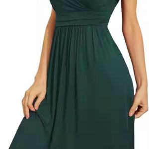 Vestido Midi de Lino 100% Ecológico, Estilo Bohemio, Casual y Elegante para Mujer, Cuello en V, Cintura Elástica, Talla XL - Product Image 3