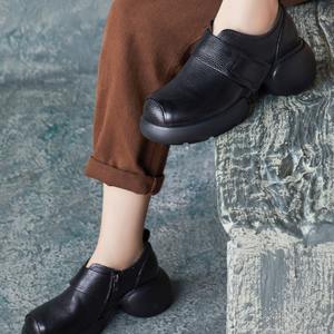 Zapatos de Mujer Hechos a Mano, Estilo Británico, Punta Abierta, Casuales, con Cordones, Plataforma, Antideslizantes, para Caminar al Aire Libre - Product Image 3