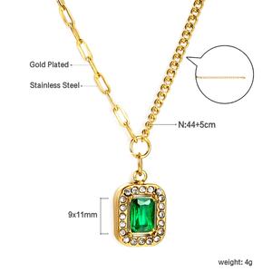 Bijoux de mode, collier en acier inoxydable avec zircon vert, collier multi-styles avec pierre émeraude, plaqué or 18 carats - Product Image 2