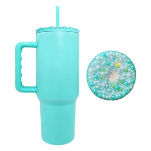 Vaso Térmico Macaron de 40 oz en Color Mate con Tapa de Perlas y Diamantes de Imitación para Sublimación - Product Image 4