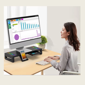<strong>Monitor</strong> <strong>Stand</strong> Riser Home Office Desktop Foldable Gaming Lights RGB <strong>with</strong> USB HUB and <strong>Drawer</strong> - Product Image 2