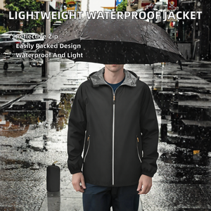 Chaqueta Impermeable Ligera con Capucha para Hombre, Chaqueta Bomber para Ciclismo, Viajes y Senderismo - Product Image 2
