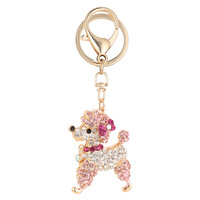 Porte-clés Poodle mignon style coréen, orné de strass colorés, pendentif métallique chien du zodiaque, petit cadeau sur le thème des animaux