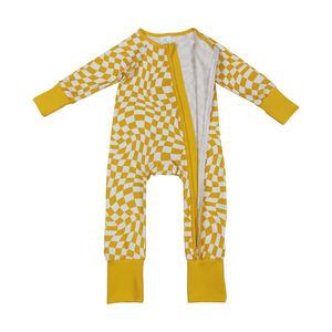 RTS, venta al por mayor, mameluco amarillo de manga larga con cremallera a cuadros para niñas, ropa de diseño de primavera y otoño - Product Image 2