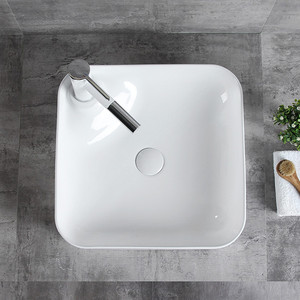 Lavabos carrés de salle de bains de petit lavabo de main blanc brillant de conception moderne pour l'hôtel - Product Image 3