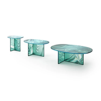 Table basse en verre minimaliste artistique italienne à effet vague d'eau, table à cocktail moderne en verre pour salon de villa
