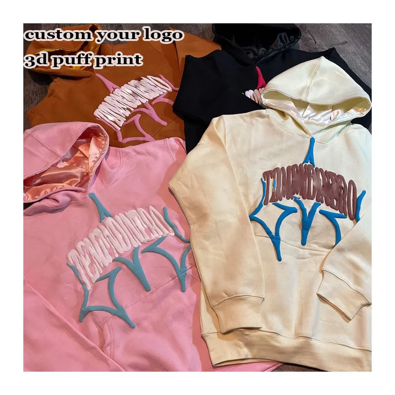 Streetwear üreticileri 3d puf baskı siyah hoodie puf boyama druck svetşört kabarık kostüm erkekler için unisex