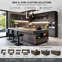 Meubles de cuisine modernes minimalistes de luxe sur mesure avec éclairage LED intégré, finition noir mat, îlot de cuisine modulaire