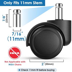 <b>Office</b> <b>Chair</b> Replacement Caster <b>Wheels</b>, 11mm Stem, Set of 5 - Product Image 4