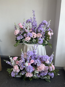 Nuovo Design Decorazione Floreale per Matrimoni Colore Viola Rosa Artificiale e Ortensia Viola Chiaro per Corridoio Nuziale - Product Image 3