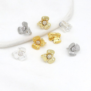 Cierre de Clip con Forma de Flor de Tres Pétalos, Chapado en Oro Blanco de 18k, Plata y Cobre, Accesorio de Joyería DIY, Cierre Universal D160 - Product Image 2
