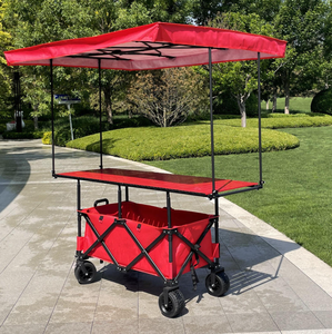 Chariot pliant robuste de haute qualité à 4 positions réglables en hauteur avec auvent, roues larges roses, pour le camping et les marchés. - Product Image 5