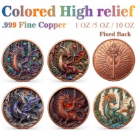 Pièce de monnaie en cuivre pur 999 de 1 oz, divers styles, série animale, dessin animé, dragon, UV 3D, couleur haute définition, édition collector, pièce de monnaie en cuivre