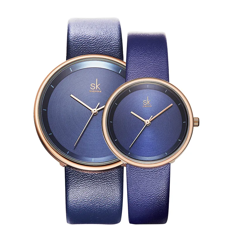 SHENGKE-Reloj de pulsera de cuarzo para hombre y mujer, pulsera de mano con esfera Simple de cuero, estilo japonés, regalo de aniversario