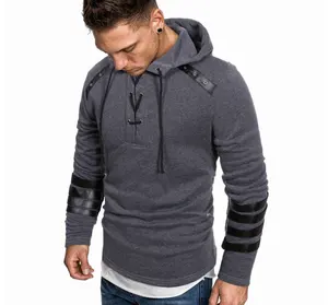 Custom European Style Hooded Men's Leather Casual Personalized Fashion Sweater Splice Cotton Men's Hoodie